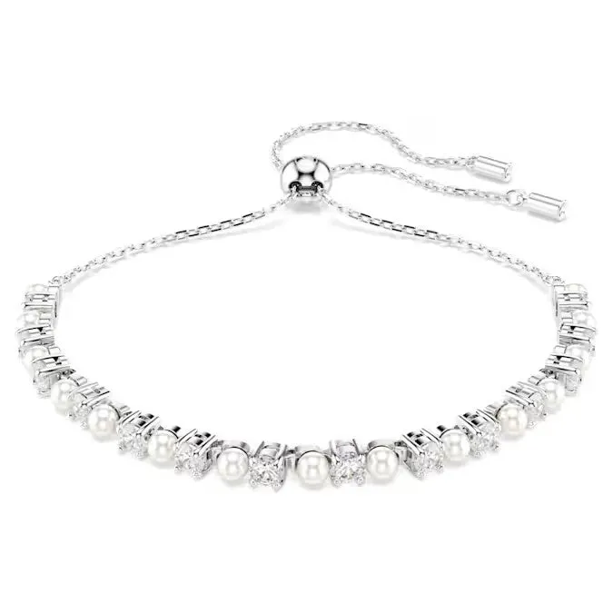 Braccialetto Matrix Crystal Pearl, Taglio Round, Bianco, Placcato rodio