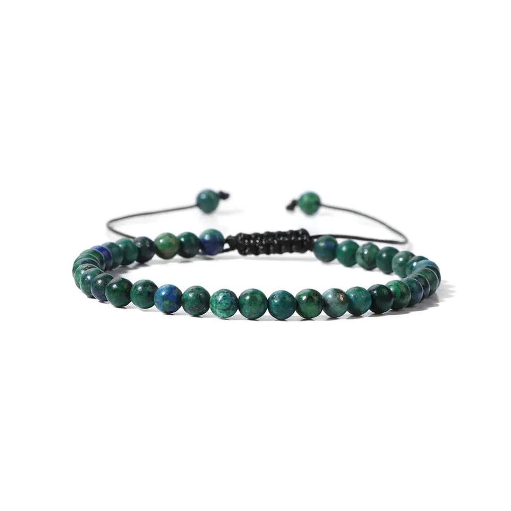 Bracciale in Azzurrite-malachite – cordino regolabile con pietre sferi