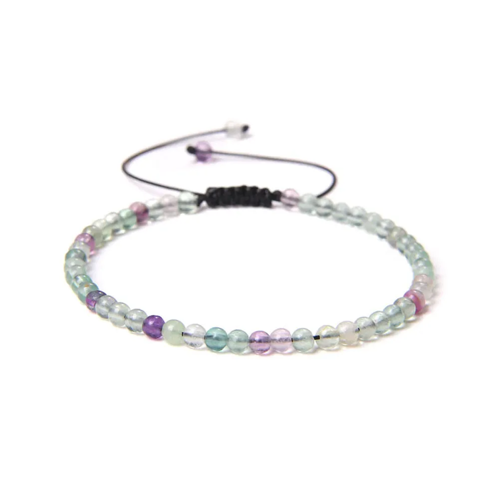 Bracciale in Fluorite multicolore – cordino regolabile con pietre sfer