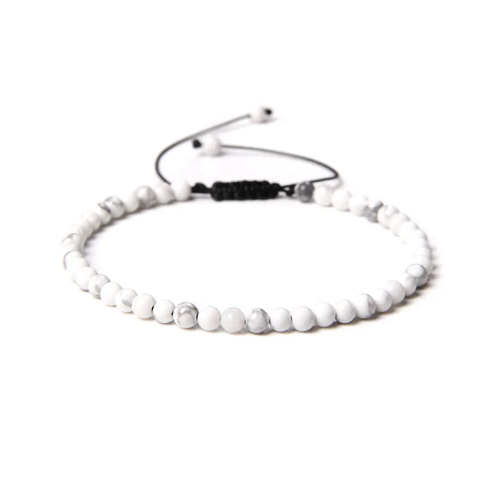 Bracciale Howlite – cordino regolabile con pietre sferiche da 4 mm