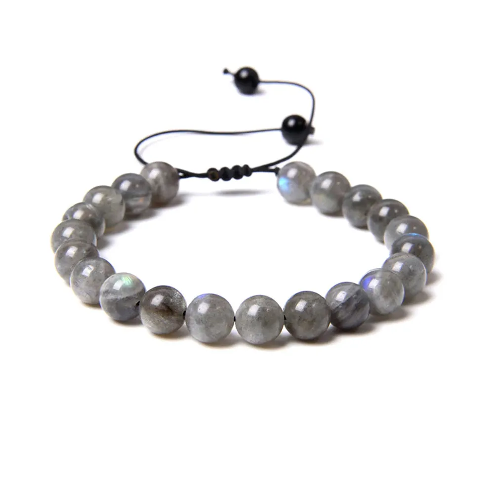 Bracciale in Labradorite – cordino regolabile con pietre sferiche da 8