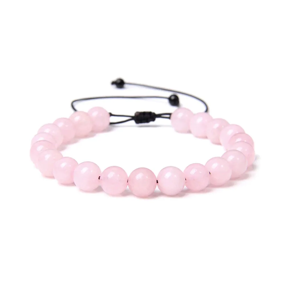 Bracciale in Quarzo Rosa – cordino regolabile con pietre di perline da