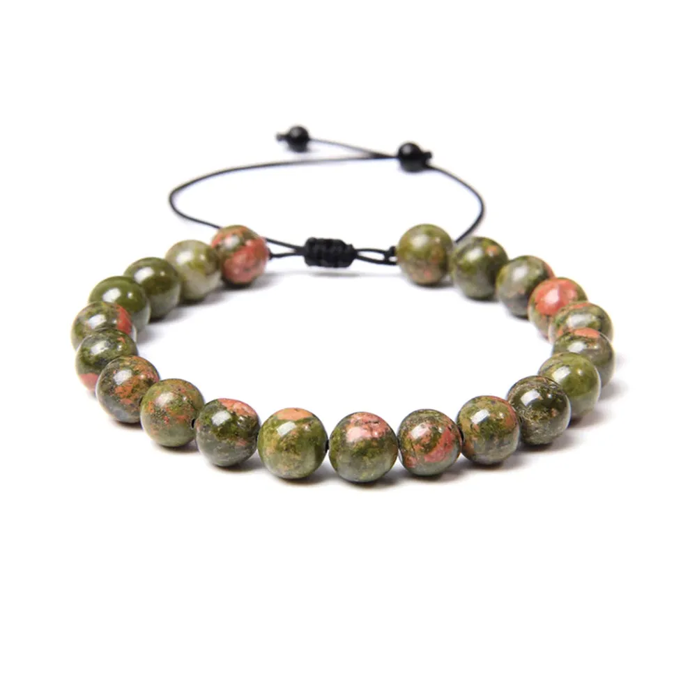 Bracciale Unakite – cordino regolabile con pietre sferiche da 8 mm