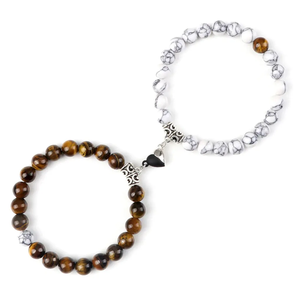 Braccialetti per Coppia – Cuore Yin-Yang – Occhio di tigre e Howlite –