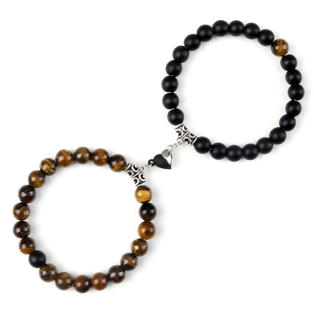 Braccialetti per Coppia – Cuore Yin-Yang – Occhio di Tigre e Onice Opa