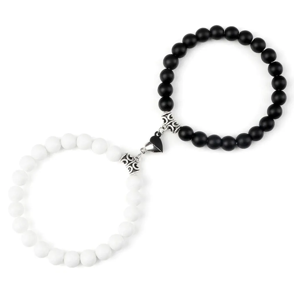 Braccialetti per Coppia – Cuore Yin-Yang – Onice Bianco e Nero Opaco –
