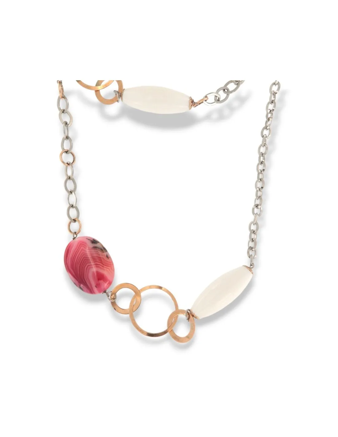 CATENA ACCIAIO GIALLO E BIANCO CON PIETRE COLORATE