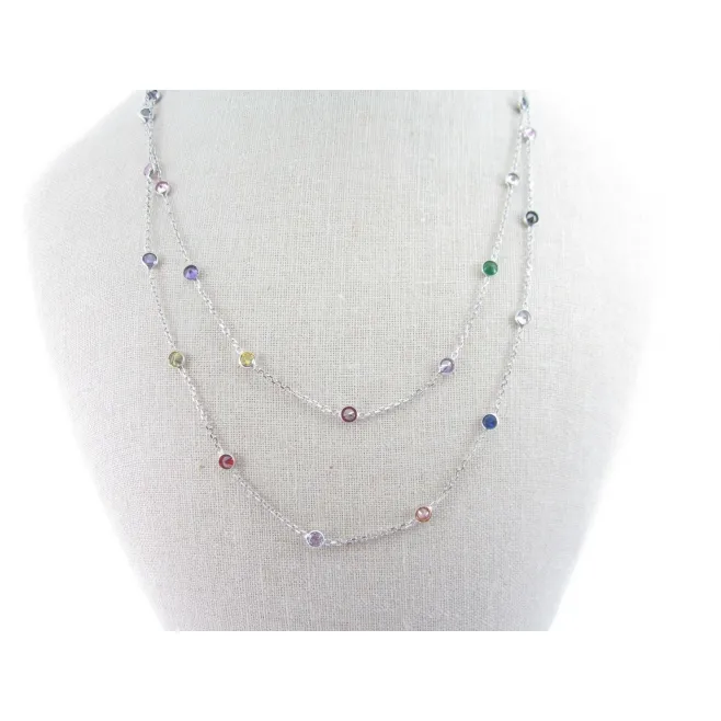 catenina  morbida e zirconi in argento 925 rodiato lunga 90 cm