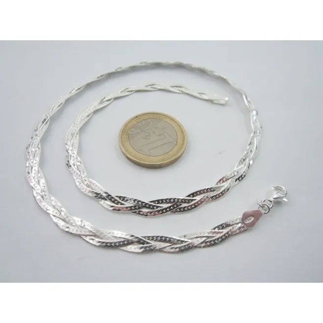 catenina lunga 45 cm tripla maglia intrecciata in argento 925 made in italy