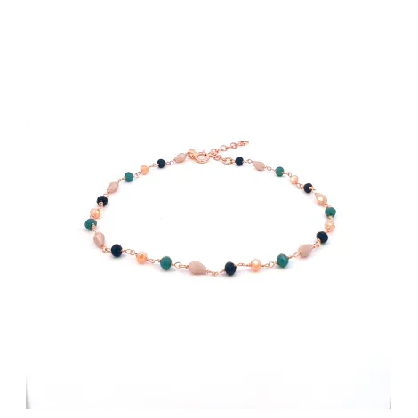 Cavigliera Argento Rosato Pietre Colorate Blu/Cobalto/Sabbia