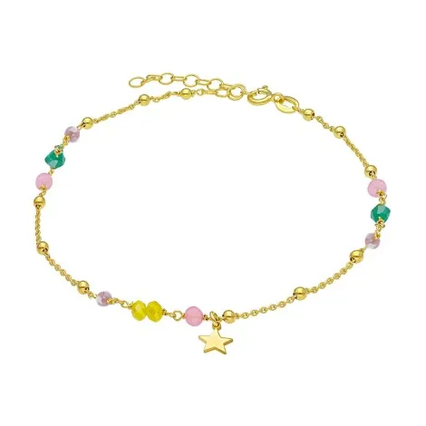 Cavigliera Donna Argento Dorato Pietre Colorate