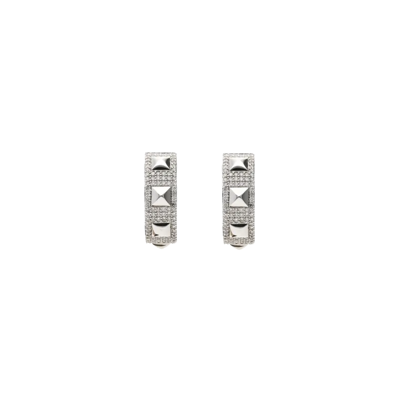 ORECCHINI PIRAMIDI A CERCHIO MEDIO  IN ORO BIANCO E PAVÉ DI DIAMANTI - VE29014DW