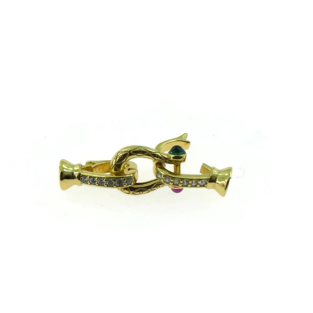 Chiusura Gioiello ferro di cavallo Argento 925 plk oro giallo zirconi bianchi 29x8 Mm.1 Pz.