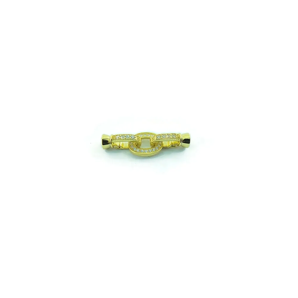 Chiusura Gioiello Ovale Contorno Zirconi Bianchi Argento 925 placcato oro giallo - 27x9 Mm.1 Pz.
