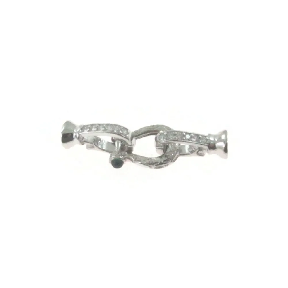 Chiusura Gioiello ferro di cavallo Argento 925 rodiato zirconi bianchi 29x8 Mm.1 Pz.