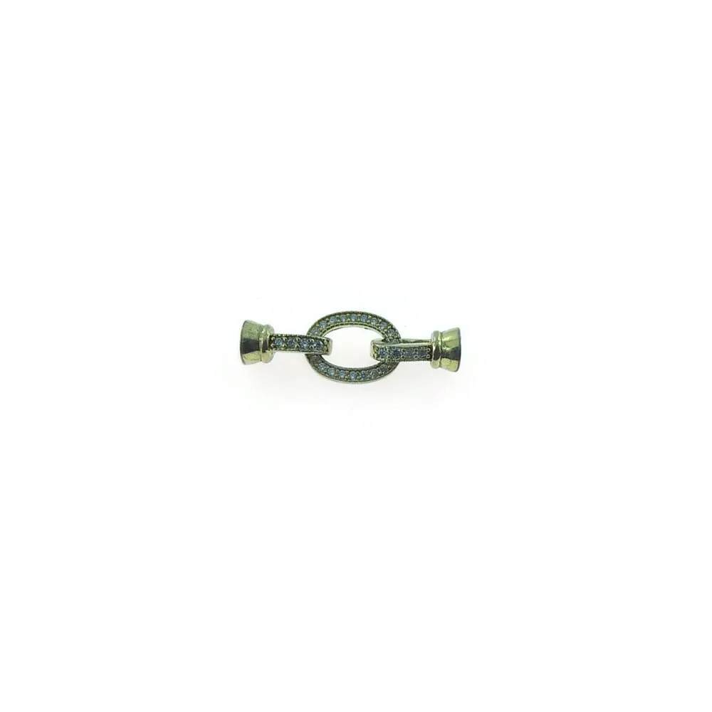 Chiusura Gioiello Ovale Contorno Zirconi Bianchi Argento 925 placcato oro giallo- 32x12 mm.1 Pz.
