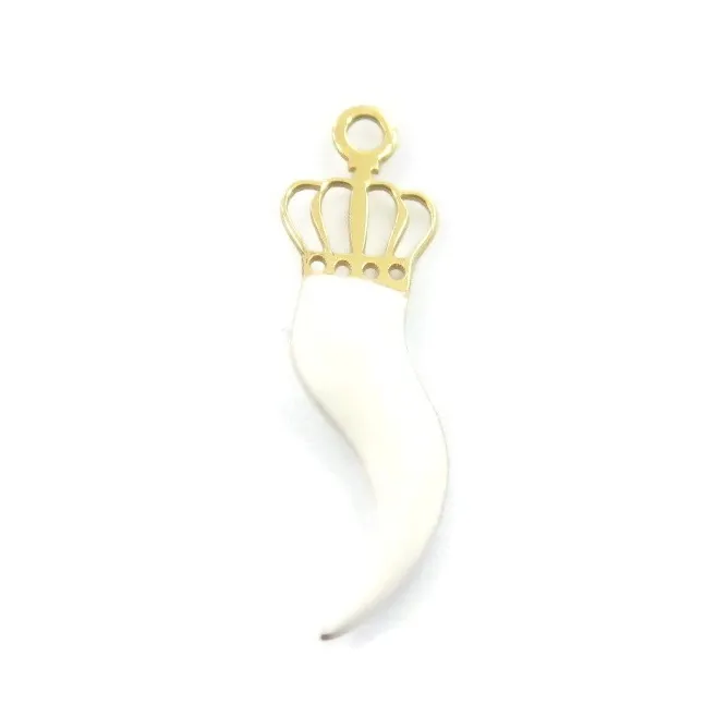 charm  cornino corona smalto bianco argento 925 placcato oro rosa di 20x6 mm