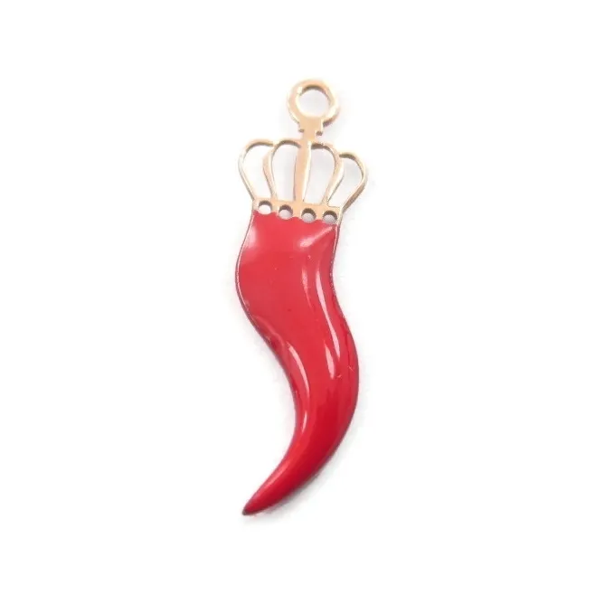 charm  cornino corona smalto rosso argento 925 placcato oro giallo di 20x6 mm