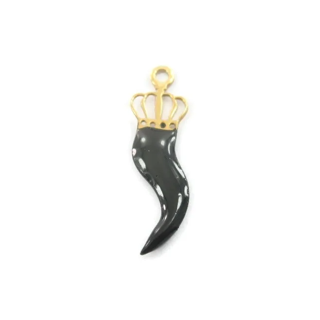 charm  cornino corona smalto nero  argento 925 rodiato di 20x6 mm