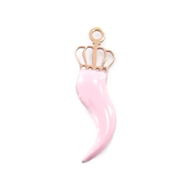 charm  cornino corona smalto rosa  argento 925 placcato oro giallo di 20x6 mm