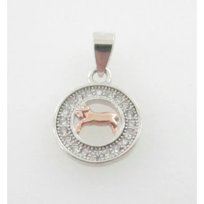 Charms ciondolo zodiaco ariete argento 925 placcato oro rosa e zirconi 10  mm - 1 pz