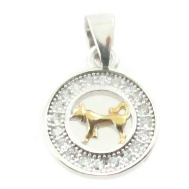 Charms ciondolo zodiaco toro argento 925 placcato oro giallo e zirconi 10  mm - 1 pz