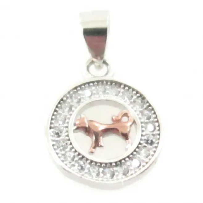 Charms ciondolo zodiaco toro argento 925 placcato oro rosa e zirconi 10  mm - 1 pz