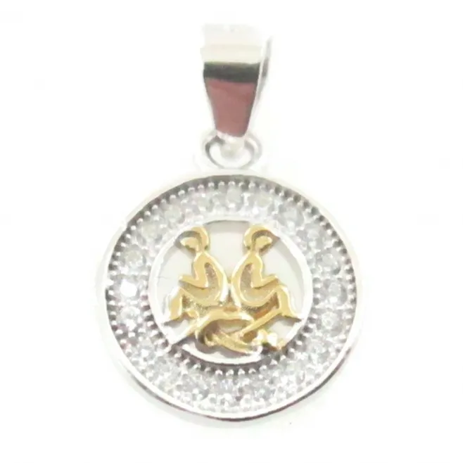 Charms ciondolo zodiaco gemelli argento 925 placcato oro giallo e zirconi 10  mm - 1 pz