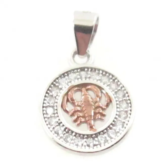 Charms ciondolo zodiaco cancro argento 925 placcato oro rosa e zirconi 10  mm - 1 pz