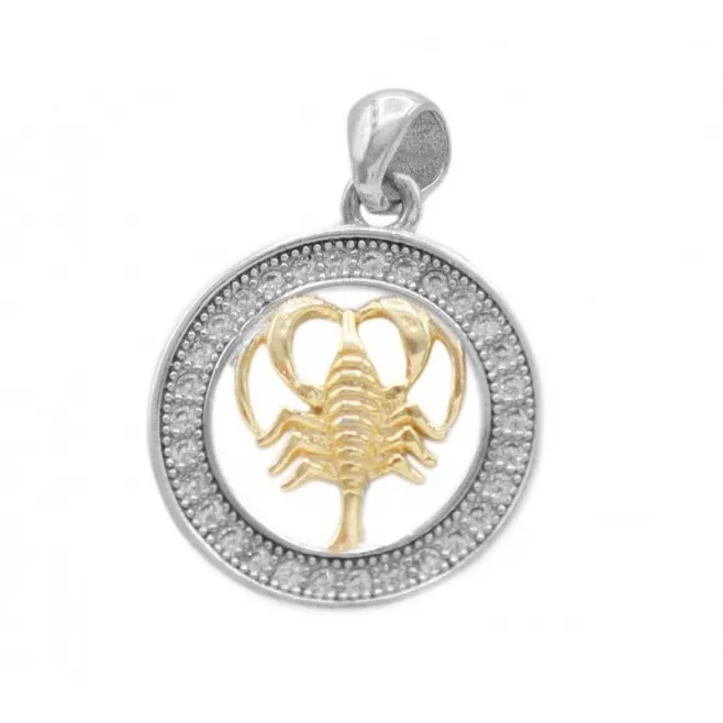 Charms ciondolo zodiaco cancro argento 925 placcato oro giallo e zirconi 10  mm - 1 pz