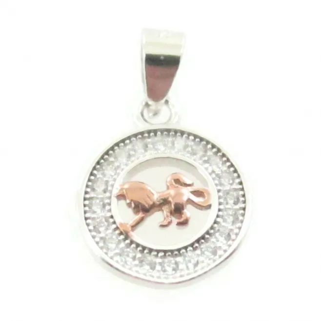 Charms ciondolo zodiaco leone argento 925 placcato oro rosa e zirconi 10  mm - 1 pz