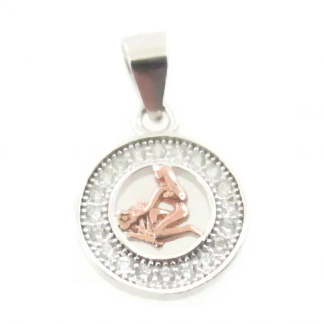 Charms ciondolo zodiaco vergine argento 925 placcato oro rosa e zirconi 10  mm - 1 pz