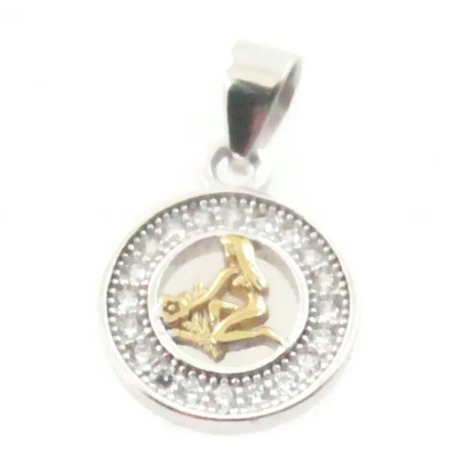 Charms ciondolo zodiaco vergine argento 925 placcato oro giallo e zirconi 10  mm - 1 pz