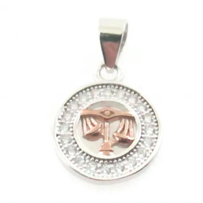 Charms ciondolo zodiaco bilancia argento 925 placcato oro rosa e zirconi 10  mm - 1 pz