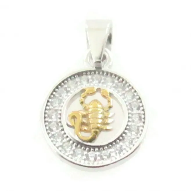 Charms ciondolo zodiaco scorpione argento 925 placcato oro giallo e zirconi 10  mm - 1 pz