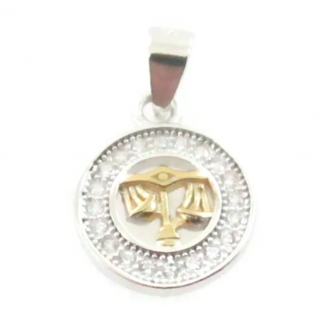 Charms ciondolo zodiaco bilancia argento 925 placcato oro giallo e zirconi 10  mm - 1 pz