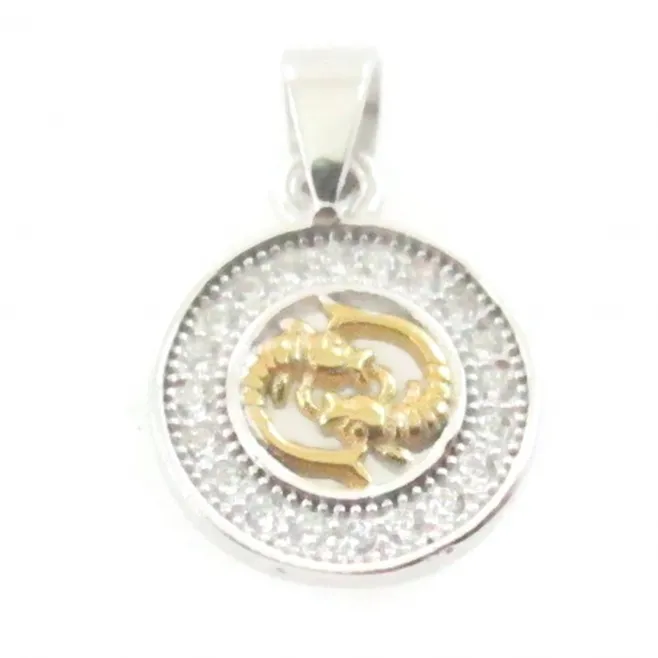 Charms ciondolo zodiaco pesci argento 925 placcato oro giallo e zirconi 10  mm - 1 pz