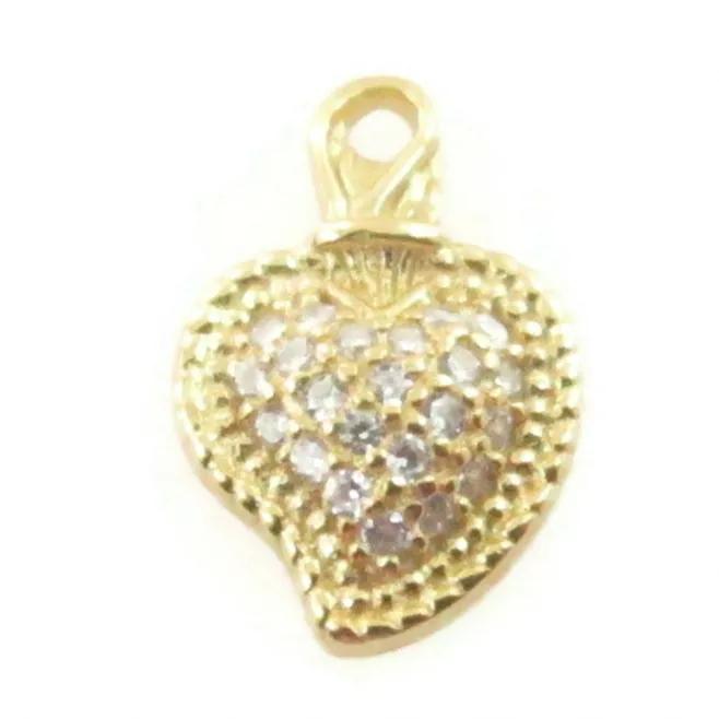 Charms sacro cuore di 13x8,5 mm in argento 925 e pavè di zirconi placcato oro giallo - 1 pz.