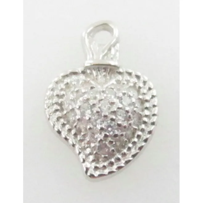 Charms sacro cuore di 13x8,5 mm in argento 925 e pavè di zirconi rodiato - 1 pz.