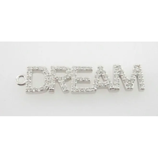 Charms scritta dream di 29x6,5 mm in argento 925 e pavè di zirconi bianchi rodiato - 1 pz.