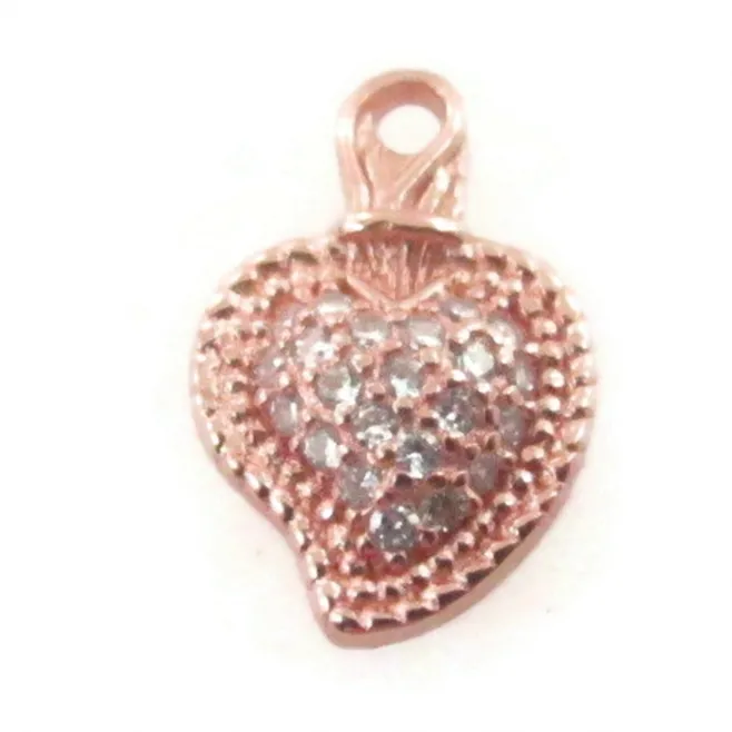 Charms sacro cuore di 13x8,5 mm in argento 925 e pavè di zirconi placcato oro rosa - 1 pz.