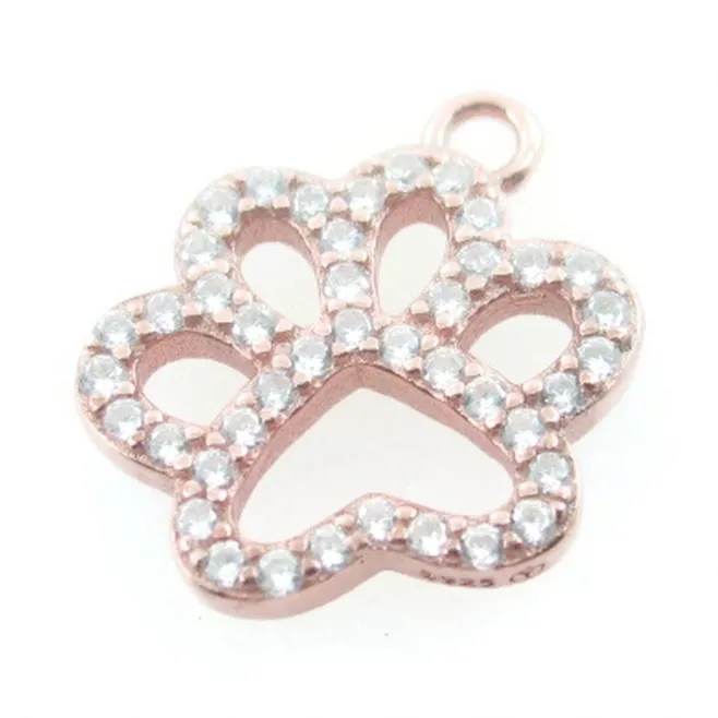 Charms impronta di 13,5x11 mm in argento 925  placcato oro rosa pavè di zirconi bianchi - 1 pz.
