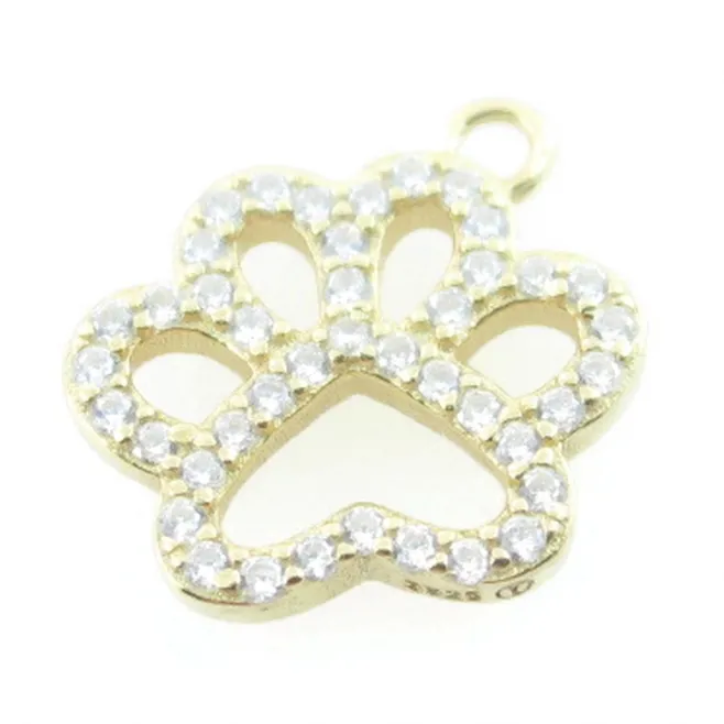 Charms impronta di 13,5x11 mm in argento 925  placcato oro giallo pavè di zirconi bianchi - 1 pz.