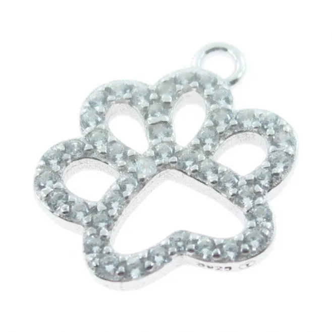 Charms impronta di 13,5x11 mm in argento 925 rodiato pavè di zirconi bianchi - 1 pz.