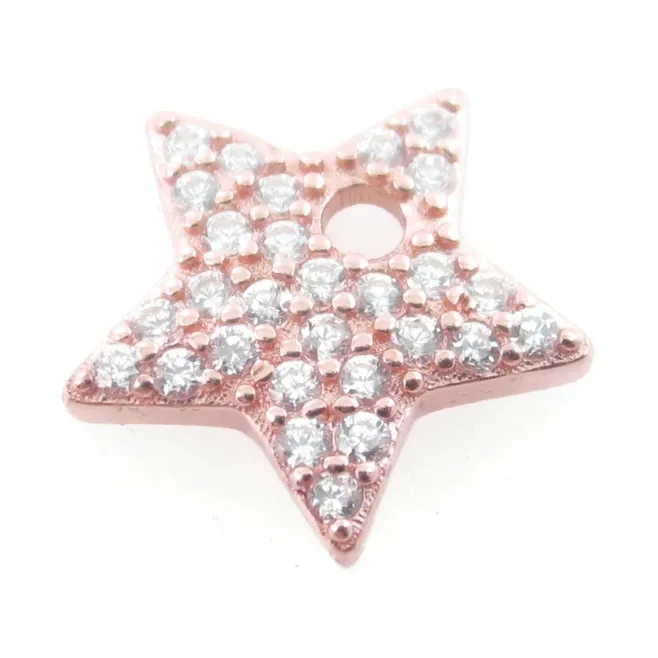 Charm  stella forata di 12x12 mm in argento 925 placcato oro rosa pavè di zirconi bianchi  - 1 pz.