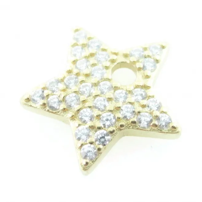 Charms  stella forata di 12x12 mm in argento 925 placcato oro giallo pavè di zirconi bianchi  - 1 pz.