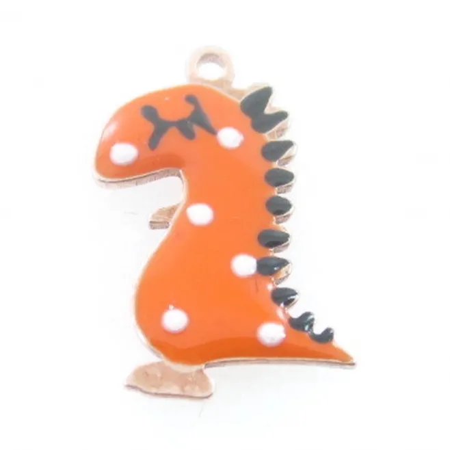 Charms smaltati arancione draghetto  di 12,5x7 mm in argento 925 placcato oro rosa - 1 pz.