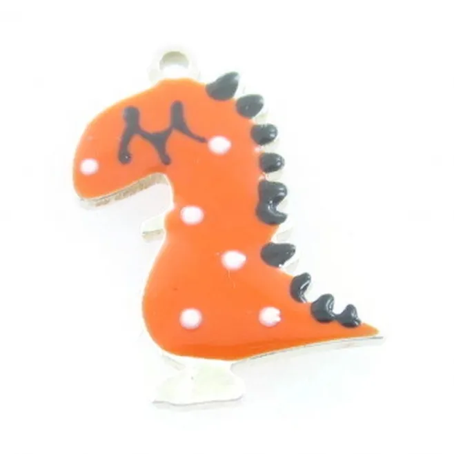 Charms smaltati arancione draghetto  di 12,5x7 mm in argento 925  - 1 pz.