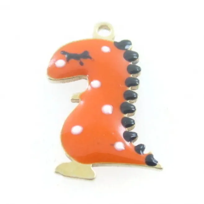 Charms smaltati arancione draghetto  di 12,5x7 mm in argento 925 placcato oro giallo - 1 pz.