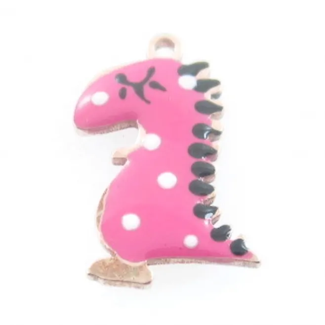 Charms smaltati fucsia draghetto  di 12,5x7 mm in argento 925 placcato oro rosa - 1 pz.